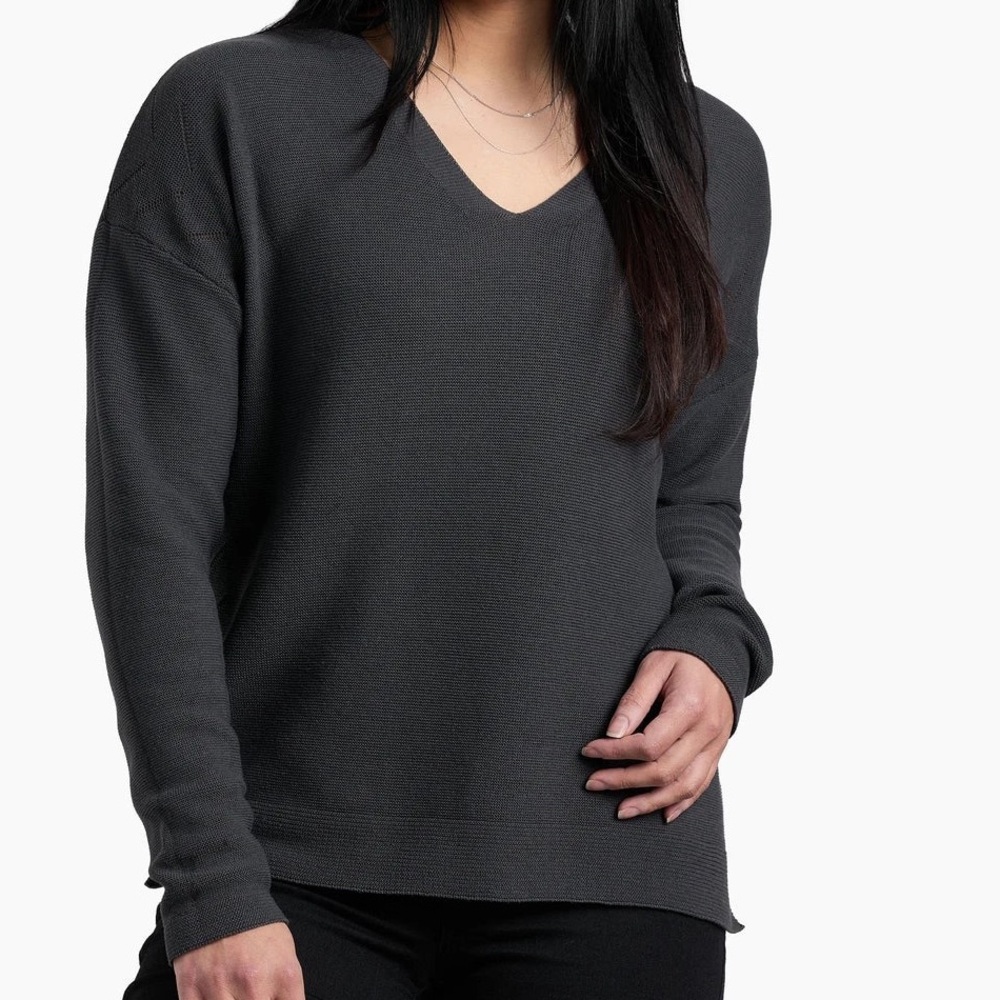 Kuhl Women's V-Neck Sweater in Dark Charcoal Gray